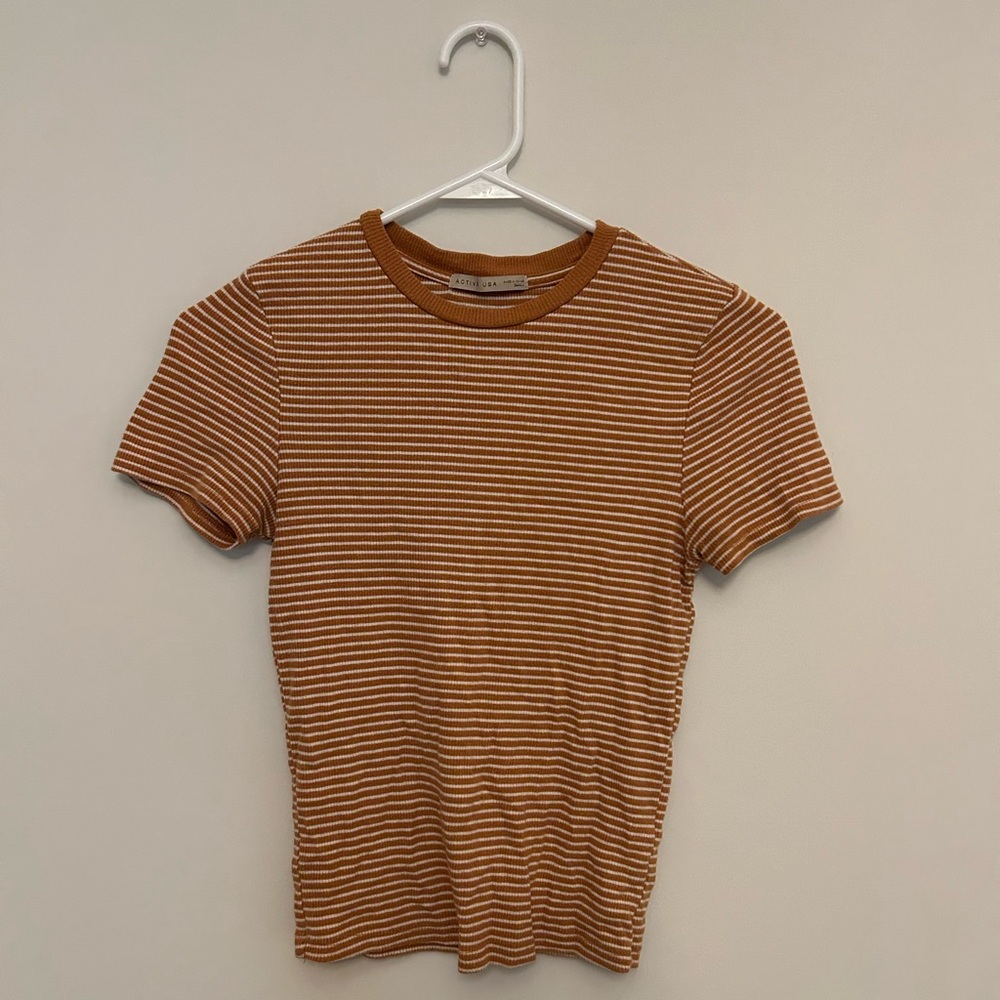 Active USA Brown and White Striped Tee
